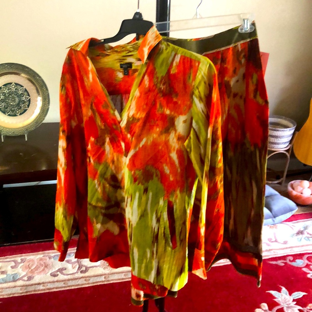 Gorgeous summer color cotton and silk skirt long sleeve set